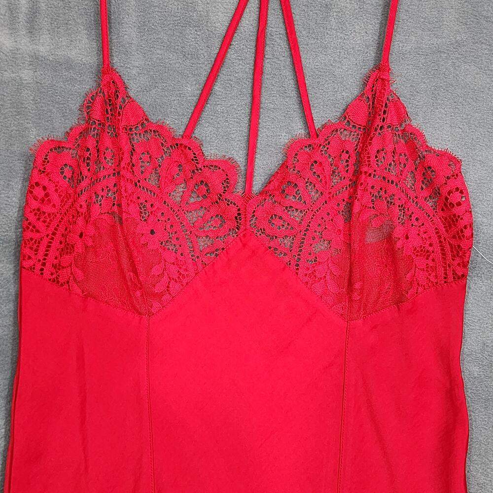 Jezebel Rita Chemise Red Satin with Sheer Lace Detail Nightgown Pajamas Medium - Picture 4 of 9